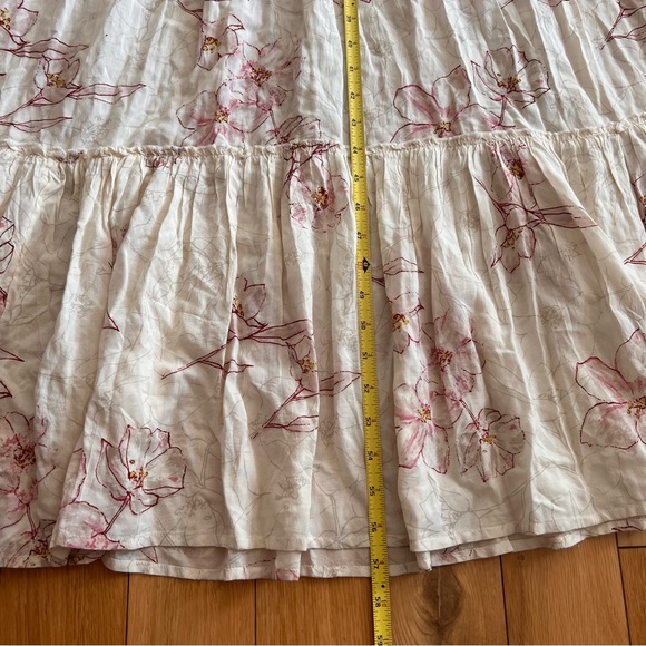 Billabong Seas the Day Ivory Floral Maxi V Neck Flutter Sleeve Tiered Dress Med - Picture 4 of 11